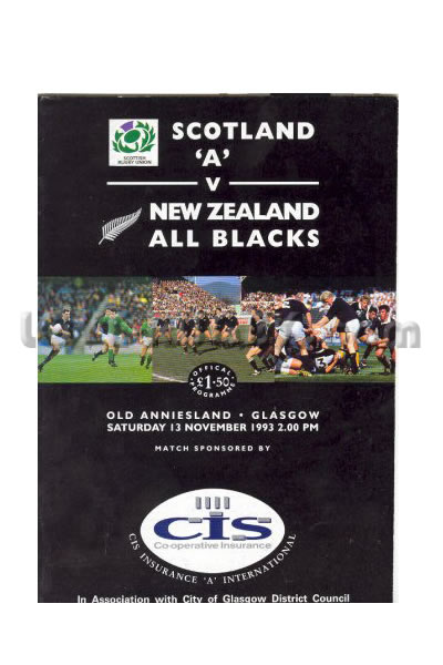 1993 Scotland A v New Zealand  Rugby Programme